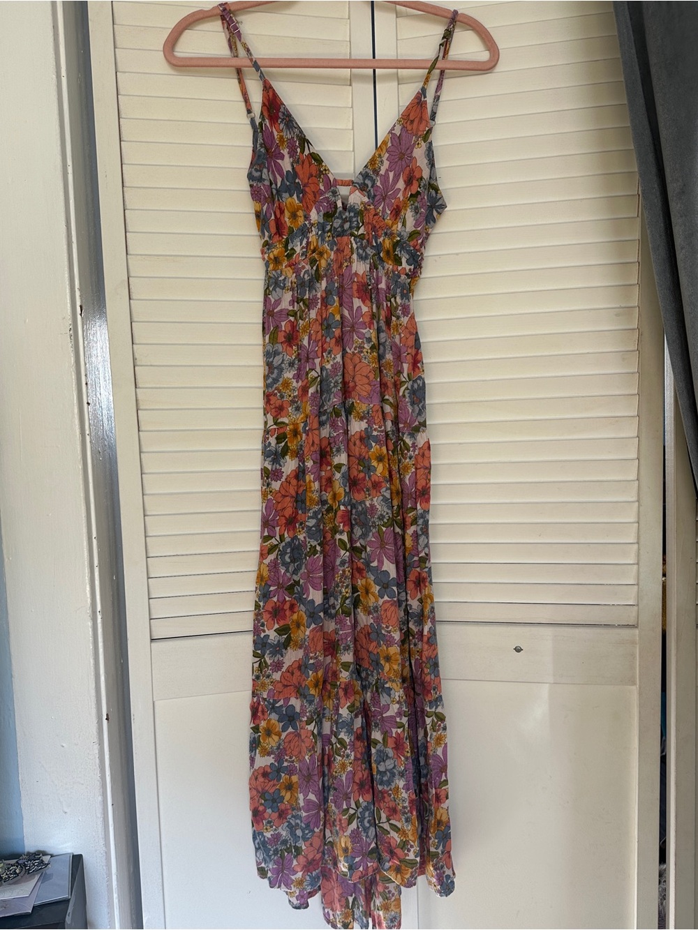 Angie Floral Rayon Dress with Pink Orange Green Blooms